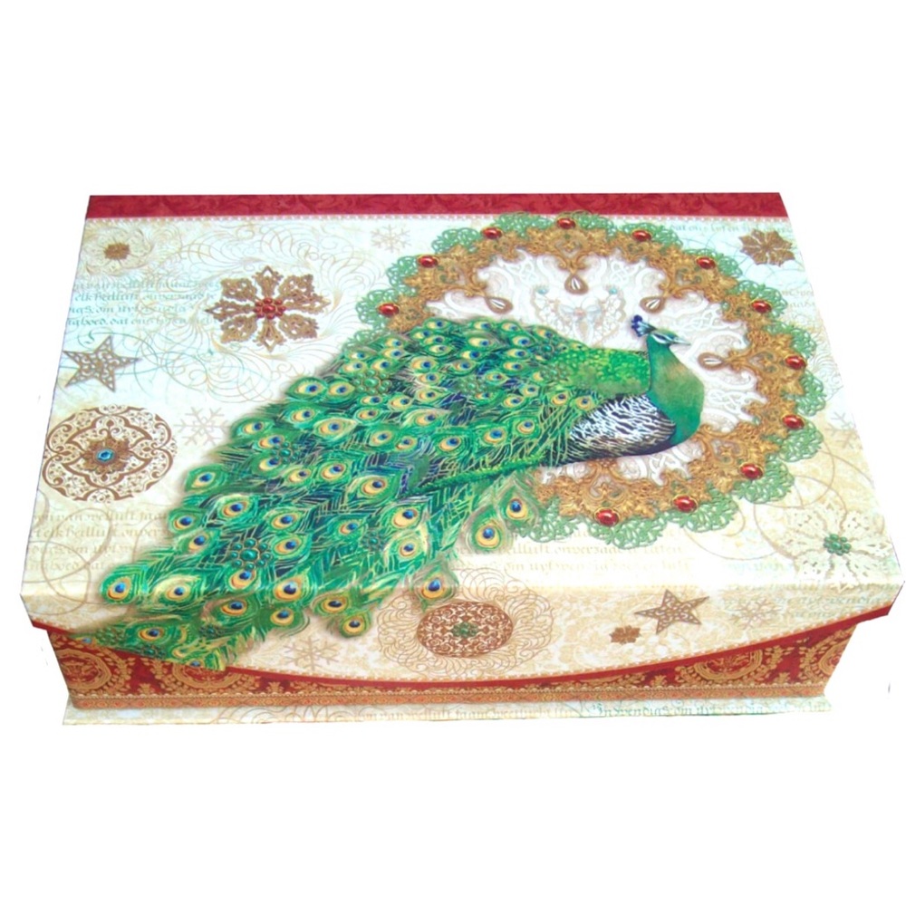 Punch Studio Red Wreath Peacock Decorative Flip Top Nesting Box (95347), Sm